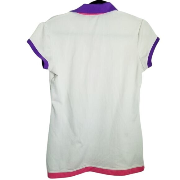 Adidas Golf Womens Short-Sleeve Polo Shirt White Pink Purple Accents M Polyester - Picture 5 of 11